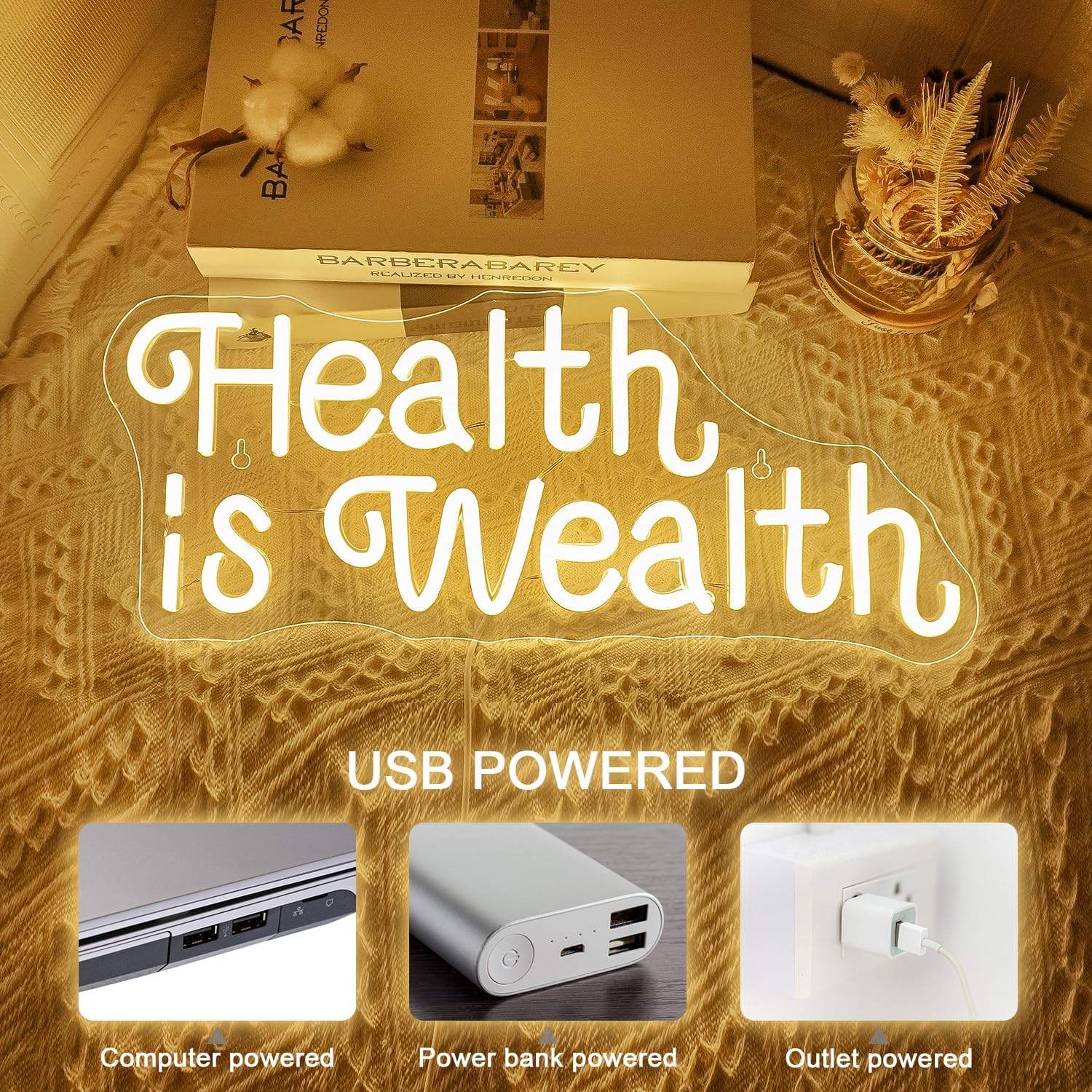 Health is Wealth Neon Sign USB - Health Wellness Gym ulasan dan harga