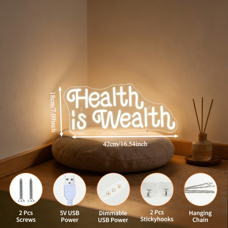 Health is Wealth Neon Sign LED - Health Wellness Gym ulasan dan harga